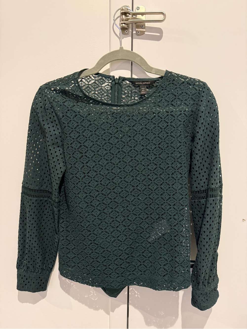Banana Republic Dark Green Crochet Long-Sleeve Blouse Size XS